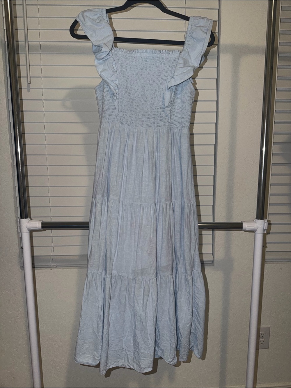 Smocked Ruffle Strap Maxi Dress in Light Blue
